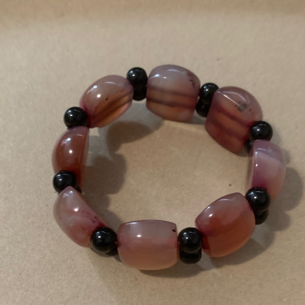 Agate and Black Bead Bracelet Unisex